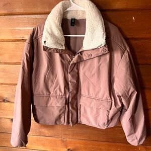All in Motion Women's Mauve Puffer Jacket with Sherpa Collar